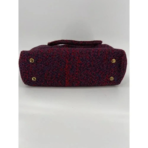 Vintage 50's Wool Red/Blue Tweed Handbag Double Handle Snap Clasp 8" X 12" x 4" - Picture 11 of 13